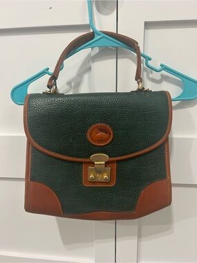 Dooney & Bourke Dark Green and Brown Leather Top-Handle Satchel